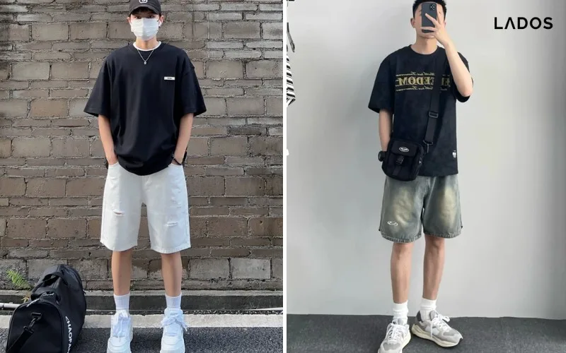 Cách phối quần jean áo thun PHONG CÁCH nhất 2024 ao thun ket hop voi short jean