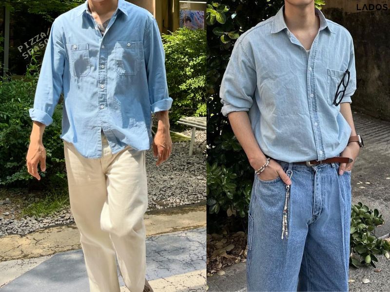 Gợi ý 15+ mẫu áo sơ mi denim nam ĐẸP và trẻ trung 2026 ao so mi denim mau xanh sang