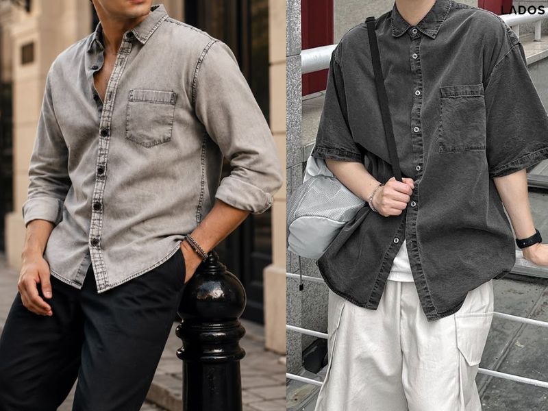 Gợi ý 15+ mẫu áo sơ mi denim nam ĐẸP và trẻ trung 2026 ao so mi denim mau xam