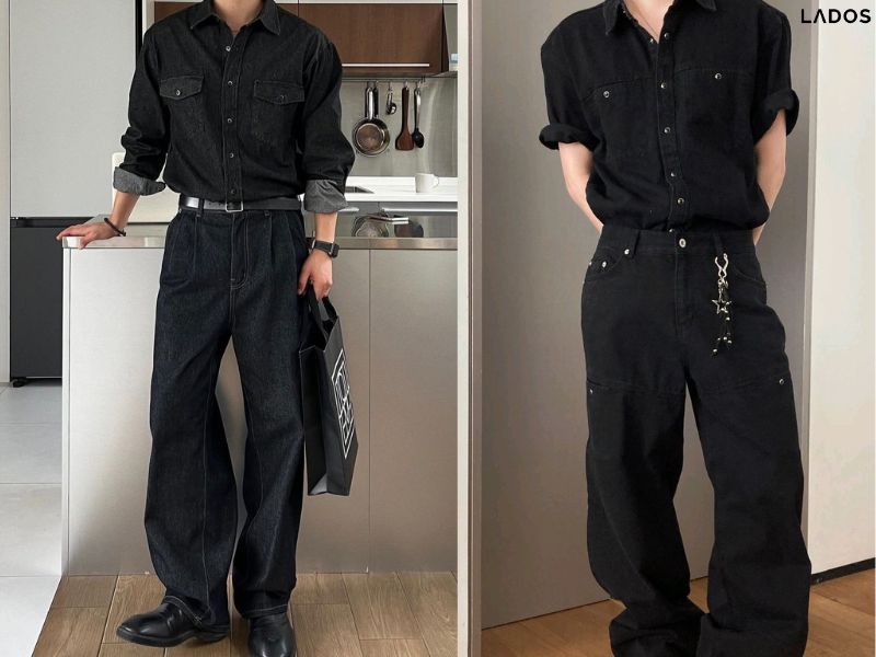Gợi ý 15+ mẫu áo sơ mi denim nam ĐẸP và trẻ trung 2026 mix voi quan den ong rong