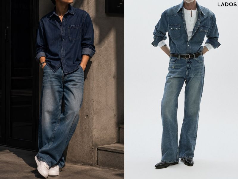 Gợi ý 15+ mẫu áo sơ mi denim nam ĐẸP và trẻ trung 2026 ao so mi jean phoi quan jean