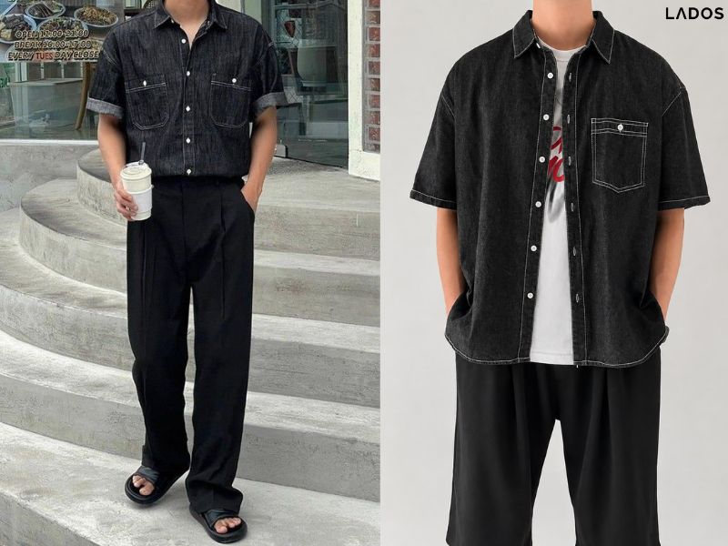 Gợi ý 15+ mẫu áo sơ mi denim nam ĐẸP và trẻ trung 2026 so mi jean mau den tay ngan