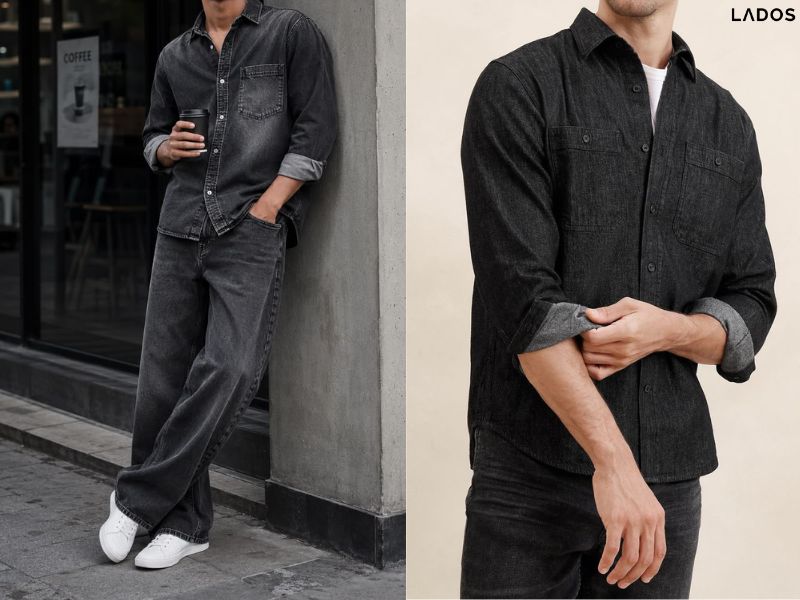 Gợi ý 15+ mẫu áo sơ mi denim nam ĐẸP và trẻ trung 2026 ao so mi jean nam mau den tay dai