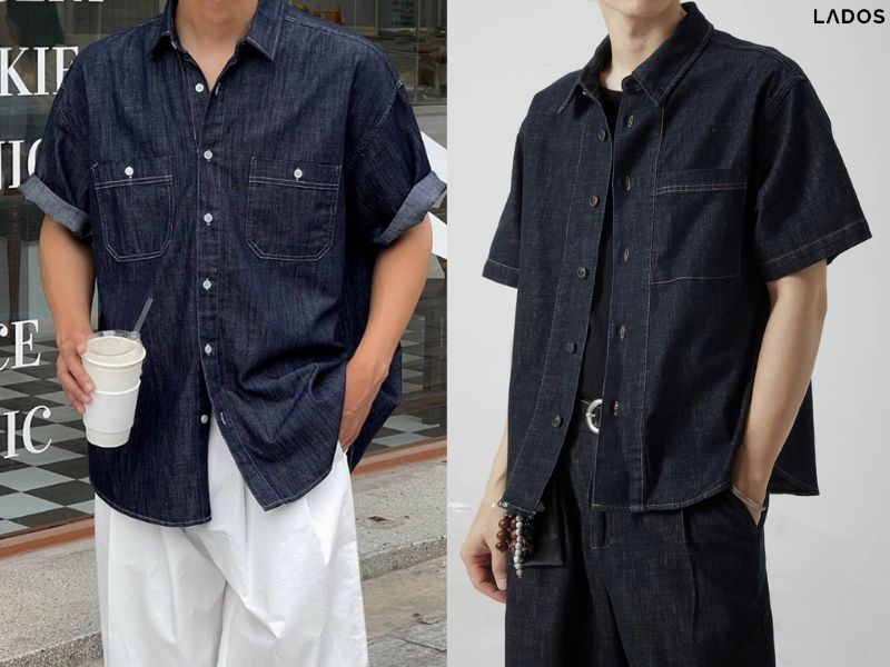 Gợi ý 15+ mẫu áo sơ mi denim nam ĐẸP và trẻ trung 2026 ao jean tay ngan xanh dam