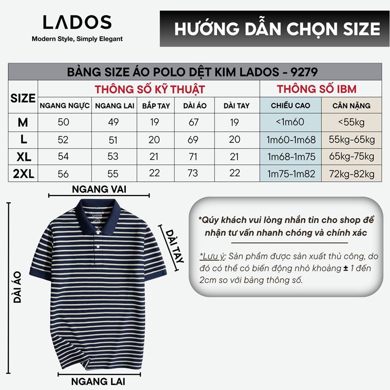 bang size huong dan chon size ao polo nam lados ld9279