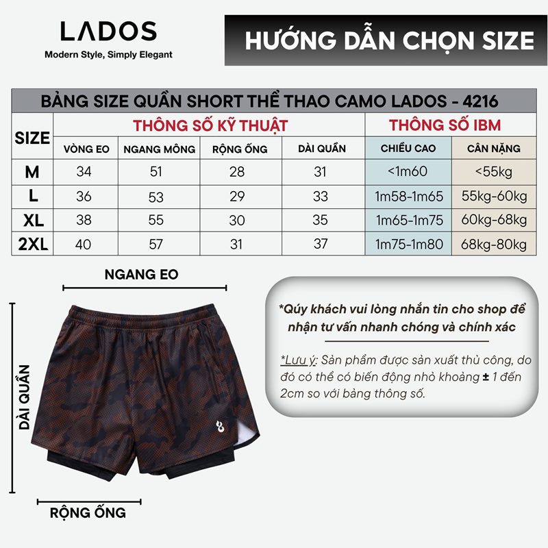Quần Short Thể Thao Camo Active LADOS - LD4216 bang size quan short the thao ld4216