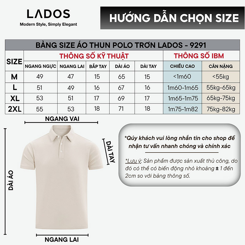 Áo Polo Nam Ponte Roma Classic LADOS – LD9291 bang size ao polo nam lados ld9291