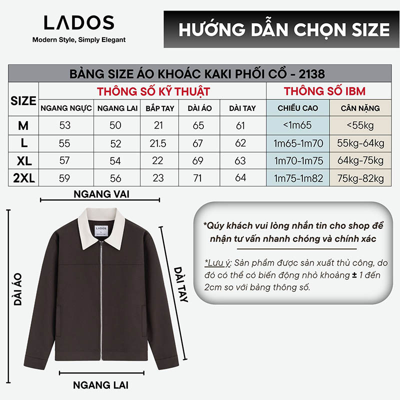 bang size ao khoac kaki nam ld2138